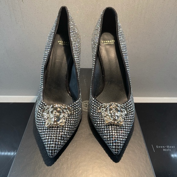 Black and Silver Versace Palazzo Crystal Pumps - Picture 1 of 6